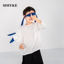 simyke walk show summer boomer childrens bubble sleeves shirt loose and thin long sleeve white chen art male and female