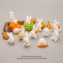 Cute emulation rabbit Paradise Carrot Cartoon Small White Rabbit animal micro-landscape pendulum piece Mini little toy model