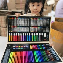 180 wooden box set children painting brush oil stick gift box watercolor pen crayon student art painting tool