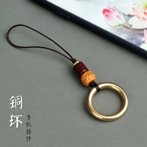 Mobile phone finger clasp hanging rope pure brass pendant key buckle u disc anti-loss hanging rope hanging decoration mesh red and creative handmade