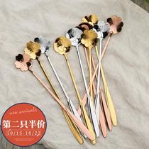 Japanese stainless steel scented tea spoon beautiful small cherry blossom spoon mug single net red petal long handle