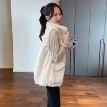 Lamb hair Vest Women spring and autumn 2021 New stand collar leather wool one sleeveless vest pellet velvet jacket waistcoat