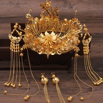 Long tassel phoenix crown Chinese bride phoenix crown headwear retro whole circle atmospheric golden tassel hair ornaments wedding wedding decorations