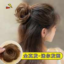Gball head Hairband wig Hairband meatball head flower bracts real hair Hairband female fluffy natural wig bag summer