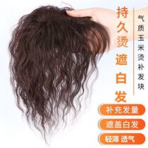 Wig piece top hair replacement piece wig female hair block corn silk hair short curly hair cover white hair increase fluffy hair volume