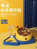 Cat Bowl double bowl protection cervical vertebra automatic drinking water food basin anti-knock cat food bowl stainless steel dog bowl cat supplies
