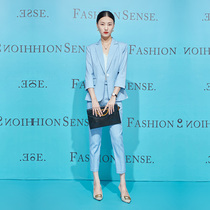 2022 Spring New 70% Sleeves Blue Small Suit Suit Woman Temperament Casual Fashion Career Positive Dress Suit