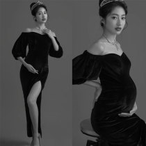 2022 New Fashion Maternity Photo Velvet Dress Pregnant Mother Art Photo Photo Clothes Photo Studio Theme Photography Clothes