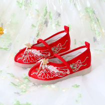 Red Hanfu Shoes Girl Han Shoes Streaming Su Parent-child Shoes Soft Bottom Children Cloth Shoes Middle Country Wind Big Boy Embroidered Shoes