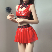 Lingerie size pissing fire football baby imitation leather leather fun tease skirt split hip bra set