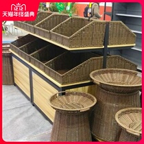 Movable shelf multi-layer fruit rack rattan basket imitation vine basket fruit basket supermarket floor fruit shelf with wheels