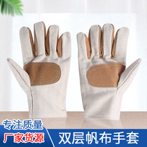 Canvas Gloves Labor Protection Double Layer Thickened Repair Car Carrying Electric Welding Safety Protection Labor Manufacturer
