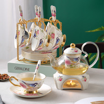 Boiled fruit glass teapot flower tea set English afternoon tea bone china coffee cup saucer flower tea cup candle heating
