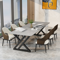 Simple modern rock slab conference long table and chair combination light luxury strip workbench office reception marble negotiation table