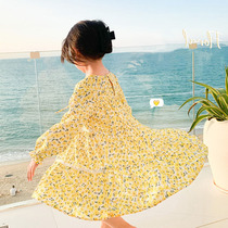 Girls dress 2022 new Summer CUHK Childrens dress Broken Flowers Dress dress Long sleeves Ocean Princess Childrens skirts