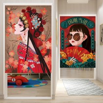 Guochao Chinese style curtain fabric partition curtain Chinese style hanging curtain bedroom bathroom decoration curtain free of perforated half curtain