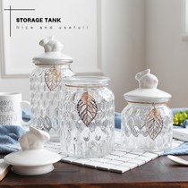 Sugar jar glass European creative candy storage jar ceramic with lid Nordic crystal storage jar ornament decoration