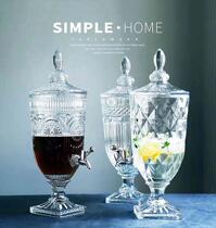 2L 3L 5L glass juice jug with lid and faucet embossed soda bottle juice tank bar KTV bar pot