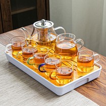 Heat-resistant glass kung fu tea set household tea maker transparent teacup with handleed red camellia teapot office teapot