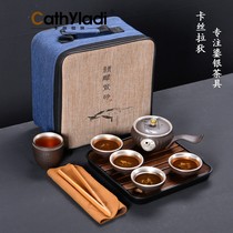 Pure Silver Tea Set Travel Quick Passenger Cup with Silver Purple Sand Kongfu Tea Cup Dry Bubble Pan Tea Leaf Jars Modern Light Lavish