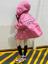 Girls mid-length windbreaker jacket 2022 autumn new medium and large childrens loose hooded jacket girls windbreaker