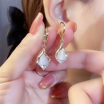 Ottles Fold discount store Withdrawal Cupboard Clearance Clear Cabin Pick Up 18K Gold Cat Eye Stone Blade Earrings Outlets Women Accessories