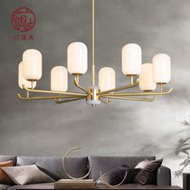 Lamp dolfo (Lingang) Full bronze New Chinese chandelier restaurant Bedroom Book room jade original modern living room lamp