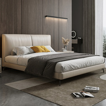 Leather bed light luxury modern simple master bedroom big bed Italian minimalist wedding bed soft bag net red small apartment first layer cowhide