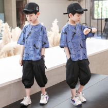 Boy suit 2022 Summer new CUHK Tong Han Edition Ocean Gas Children Leisure sport short sleeves Two sets of damp
