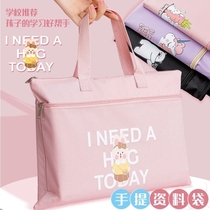 Washing powder storage box bag portable a4 file bag canvas zipper information bag students junior high school double-layer large capacity