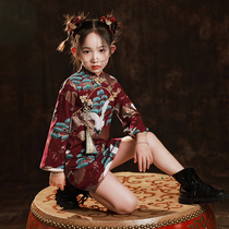 Autumn Winter Long Sleeve Girl Qipao China Tide Middle Country Wind Children Wine Red Beiyfu Chinese Style Dang Dress Gown High-end