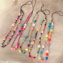 New Korean version of ins creative bohemian soft pottery smiling face pearl beaded mobile phone lanyard acrylic mobile phone chain