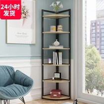 Corner storage rack flower rack corner floor cabinet living room steel wood triangle corner storage book rack storage fan