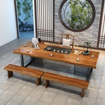 New Chinese solid wood tea table and chairs combination will living-room log Zen Serve tea table Commercial iron art rectangular korn tea table