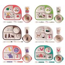 Bamboo Fiber Childrens Exquisite and Beautiful Tableware Set Creative Cartoon Rice Bowl Baby Compartment Plate Gift