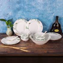 Ceramic exquisite and beautiful tableware West Lake Feast 19 Heads 29 Heads 50 Heads Bone Porcelain Glazed Colored Dishes and Plates Set