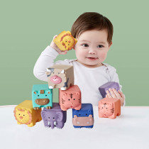 Baby soft gum building blocks baby 6-8 months 0-1 years old teaching puzzle Soft building block relief toy can be nibbling on water to cook