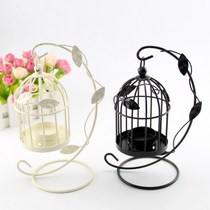8156 Au Style Leaves Bird Cage Candlestick Home Pendulum Creative Gift Retro Candle Terrace Iron Art Crafts