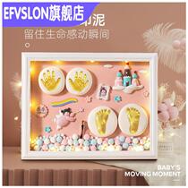 E F Baby Full Moon Hands Foot Print Clay Tire Fur Souvenir Photo Frame Newborn Baby Footprints Hand-printed 100 Days Old