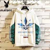 Playboy mens sweater spring and autumn fashion loose and wild white casual hooded jacket top autumn