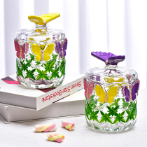 European Style Glass Candy Jar Storage Jar With Lid Fashion Modern Simple Transparent Engraved Coffee Jar Butterfly Sugar Jar