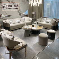 Italian modern light luxury Bentley leather sofa combination Hong Kong-style villa large flat floor high-end living room design furniture