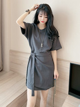 In the summer of 2022 new tied irregular dress women to wear a thin skirt design casual T - shirt