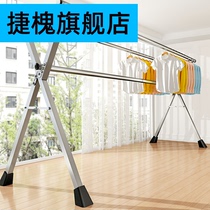 Floor drying rack bedroom stainless steel outdoor floor indoor home balcony drying quilt artifact folding telescopic rod