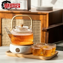 Lifting beam teapot commercial afternoon tea boiling teapot high-end candle tea cooking stove can heat glass bubble fruit flower teapot