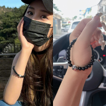 Yang Ling same natural obsidian silver bead crystal string simple transshipment niche design bracelet 925 silver jewelry woman
