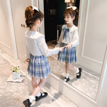 Childrens jk uniform skirt genuine spring and autumn girls autumn plaid pleated skirt Primary School Wind long sleeve suit