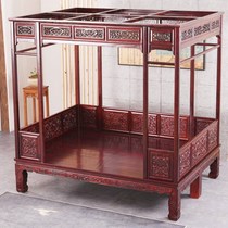 Ming and Qing imitation solid wood bed double bed shelf bed old elm safflower pear Chinese style moon cave ancient single double classical bed