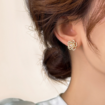 S999 Pure Silver Mountain Tea Flower Pearl Ear Nail Female Niche Design Advanced Ear Accessories 2023 New Tide Gas Earrings