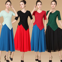 2022 new square dance costumes Modale blouses snowspun dancing clothes large hem skirts dance performance costumes